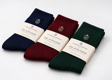 Dreier-Set Club Socks No. 1 in Navy Blue, Burgundy und Racing Green nebeneinander