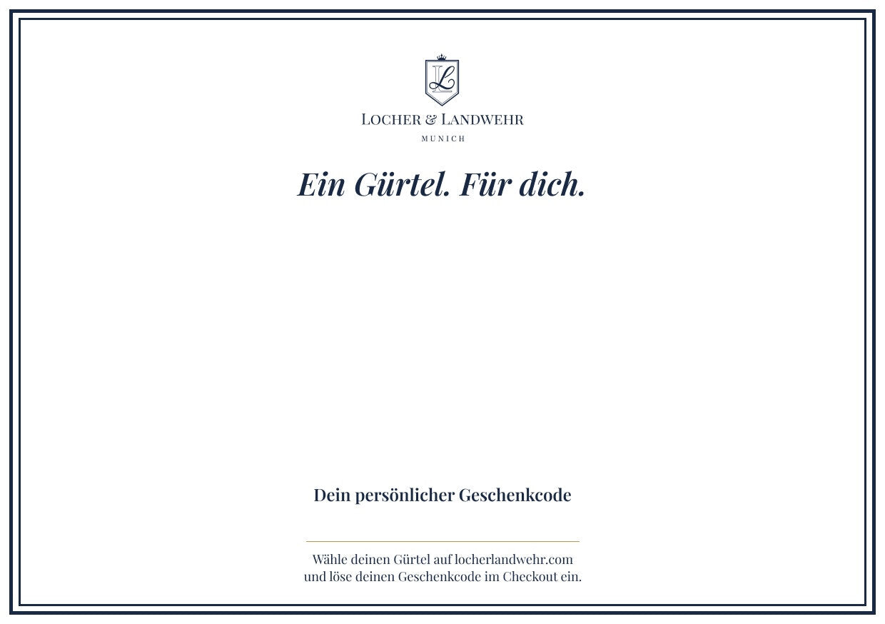 Rückseite der Karte: &bdquo;Ein Gürtel. Für dich.&ldquo;, die handgeschriebenen Worte und der Geschenkcode